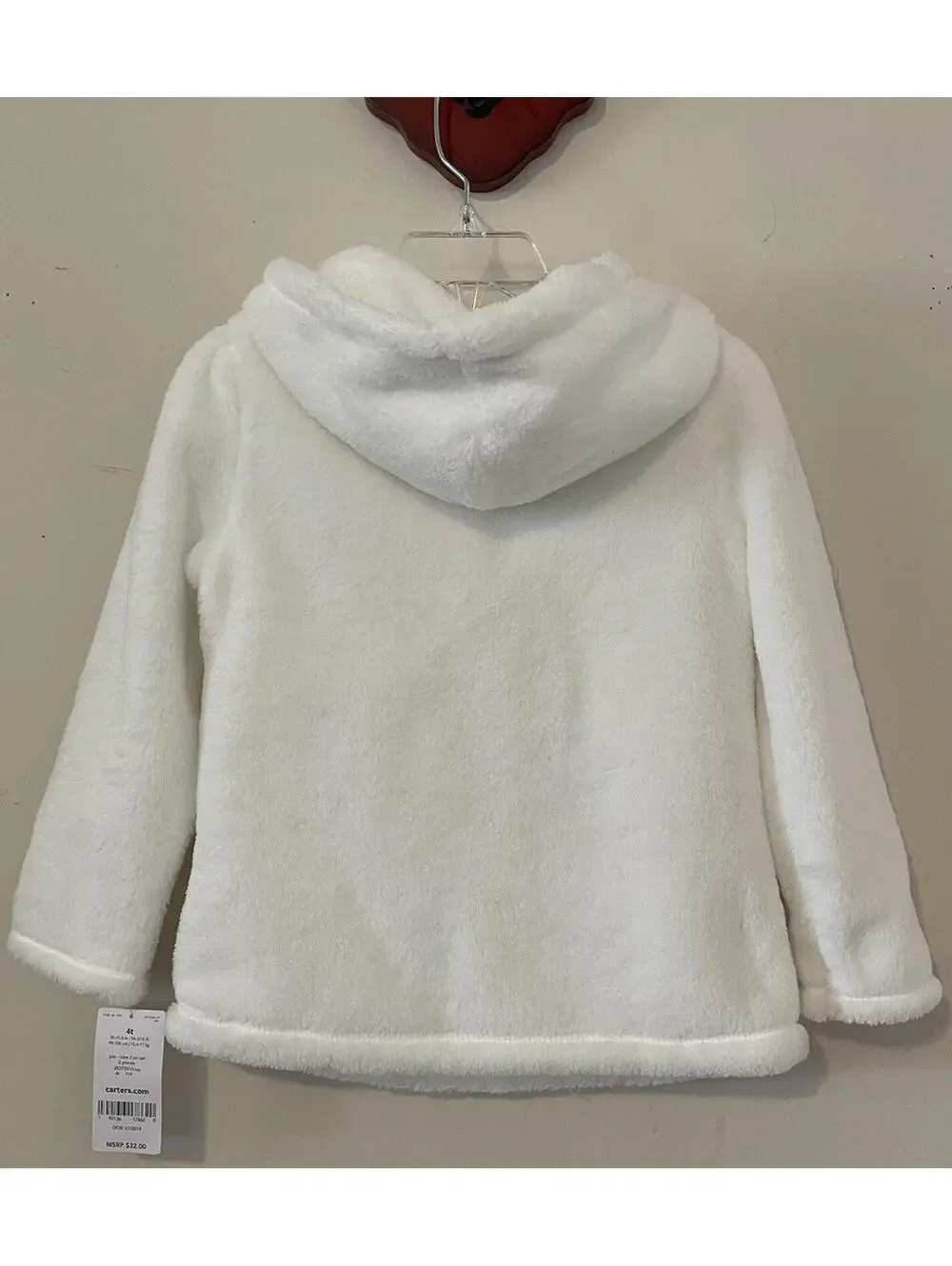 Carters Girls 4t White Pullover Half-Button Fleece Hoodie NWT! A1772